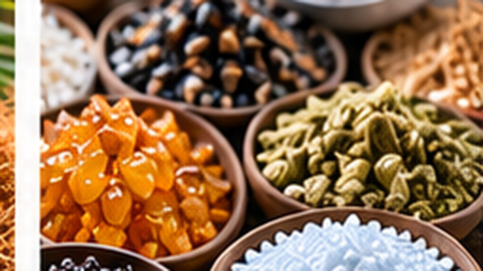 Bowls of raw materials and ingredients
